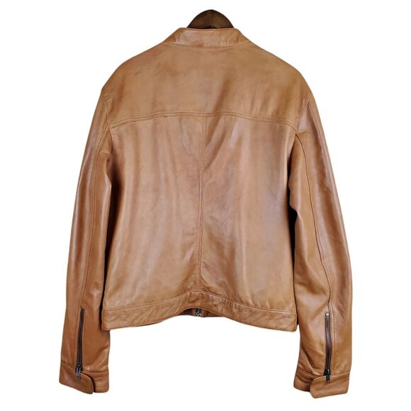 INFINITY LEATHER Mandarin Collar Retro Style Biker Leather Jacket Size L - Picture 2 of 16
